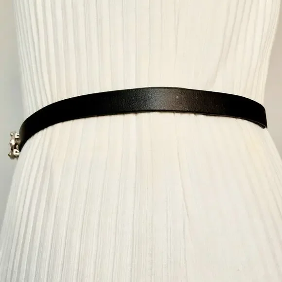 💎Rhinestone Studded Washer Ring Buckle Skinny Belt Adjustable Medium To Small - Picture 3 of 12